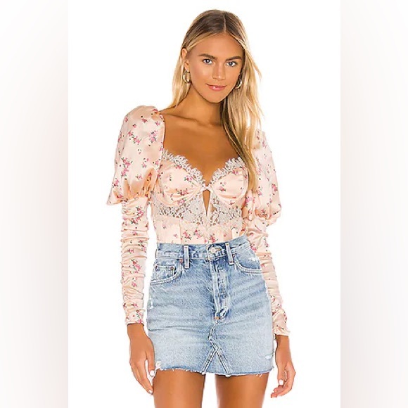 For Love & Lemons Aster Floral Bodysuit Peach Size Small - Picture 1 of 8
